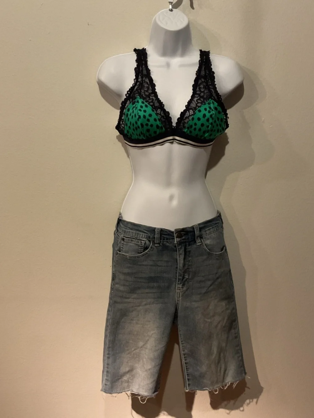 Aerie Green Lace Triangle Bralette | Med Leopard Print Mesh Soft Cup | Swim Top - Picture 3 of 11